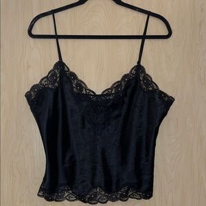 Victoria Secret vintage  Black Lace silky  Trim Cami Top